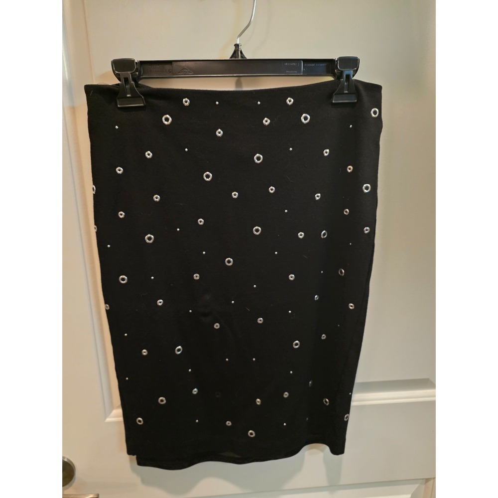Carmen Marc Valvo Black with Silver Jeweled Pencil Skirt Elastic Waist Size Sm